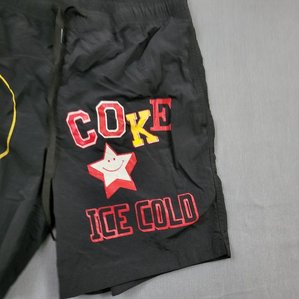 PacSun x Coca-Cola Mens Small Black Coke Ice Cold Smiley Nylon‎ Swim Shorts